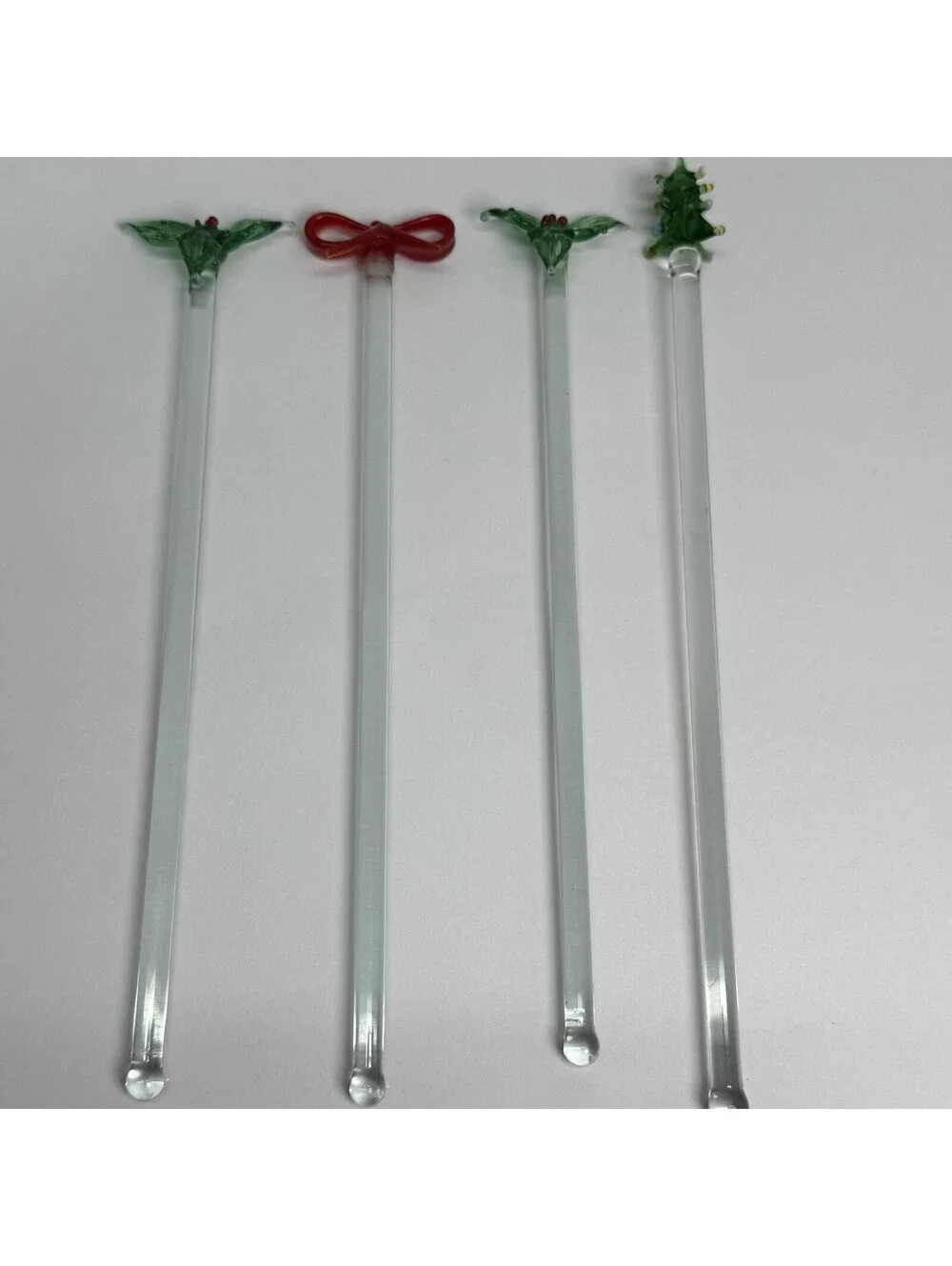 Lillian Vernon Swizzle Sticks Christmas Glass Drink Stirrers Green Red Vintage